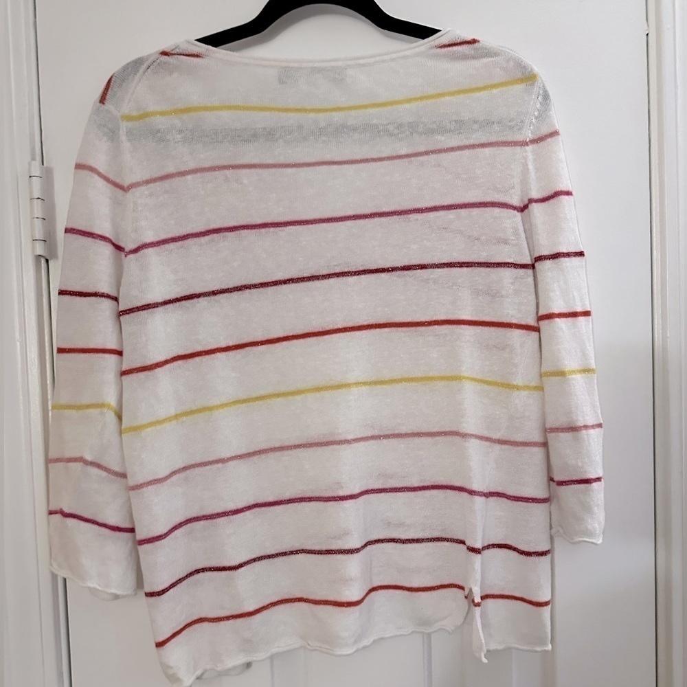 In Cashmere Muti-Colored Linen Striped V-Neck Top Women’s Large - Picture 4 of 4